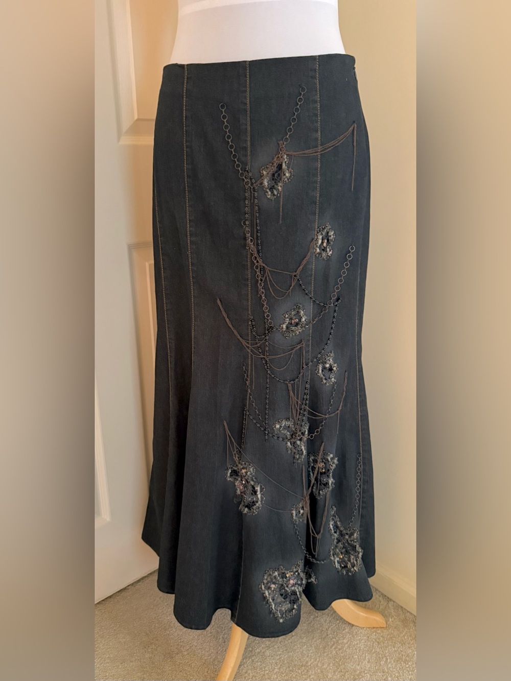 ORNA FARHO DENIM W/BEADING DRESSY 3 PSC SUIT TOP/SKIRT MANDALAY STYLE FR42/8US - Picture 9 of 13